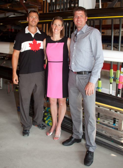 JOHN JOHNSTON / WINNIPEG FREE PRESS  Social Page for August 9th, 2014 Riley Boathouse Naming Ceremony  Winnipeg Rowing Club  Olympian rowers at the ceremony (L-R) Kevin Kowalyk, Janine Hanson, Jeff Powell
