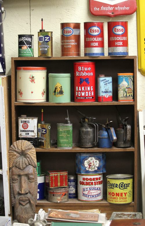 Thirsty's Flea Market on Ellice has eclectic vintage goods.   See Dave Sanderson story.  Various vintage tin cans.   Aug 09, 2014 Ruth Bonneville / Winnipeg Free Press