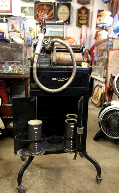 Thirsty's Flea Market on Ellice has eclectic vintage goods.   See Dave Sanderson story.  Dictaphone, 1930's, used in court rooms.  1st type of voice recording device.   Aug 09, 2014 Ruth Bonneville / Winnipeg Free Press