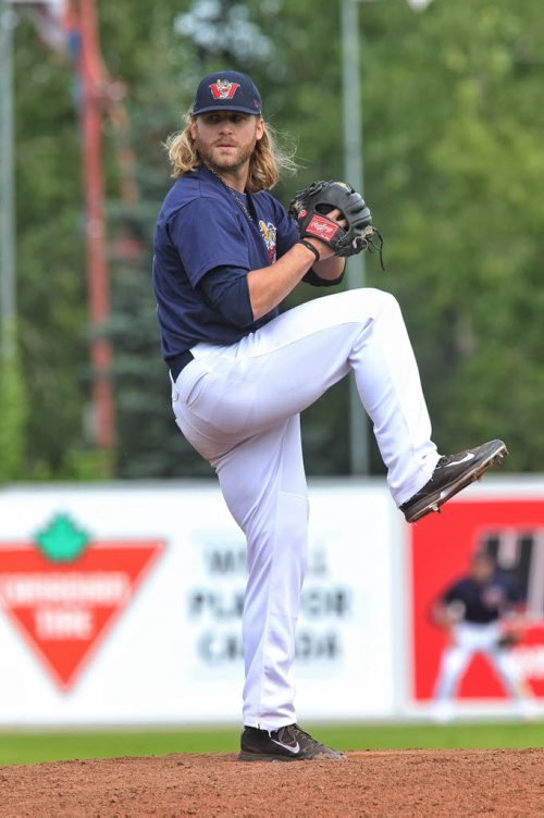 Winnipeg Goldeyes' pitcher Chris Salamida during the afternoon game against the Wichita Wingnuts at Shaw Park.  140810 August 10, 2014 Mike Deal / Winnipeg Free Press