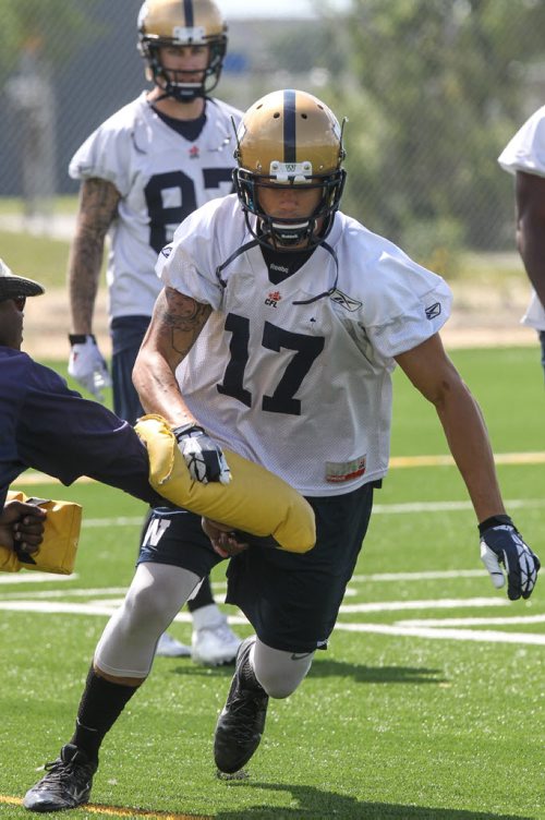 Winnipeg Blue Bombers' Nick Moore (17) during practice at Bison Field Sunday afternoon. 140810 - Sunday, August 10, 2014 -  (MIKE DEAL / WINNIPEG FREE PRESS)