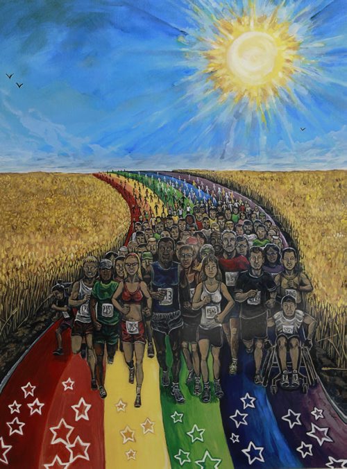 A painting titled "The Journey" by Ryan Smoluk in the  Upbeat Artworks, a new pop-up gallery in Portage Place. The artwork at Upbeat is created exclusively by people with mental health issues. Jessica Botelho-Urbanski story Wayne Glowacki/Winnipeg Free Press August 11 2014