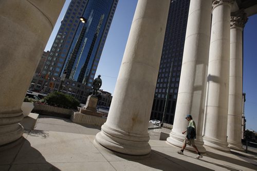 August 11, 2014 - 140811  -  Winnipeg city centre from SE corner of Main and Portage intersection Monday, August 11, 2014.  John Woods / Winnipeg Free Press