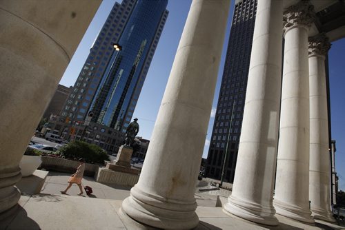 August 11, 2014 - 140811  -  Winnipeg city centre from SE corner of Main and Portage intersection Monday, August 11, 2014.  John Woods / Winnipeg Free Press