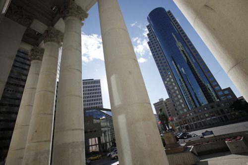 August 11, 2014 - 140811  -  Winnipeg city centre from SE corner of Main and Portage intersection Monday, August 11, 2014.  John Woods / Winnipeg Free Press