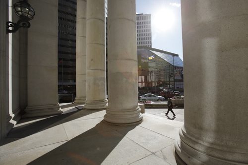 August 11, 2014 - 140811  -  Winnipeg city centre from SE corner of Main and Portage intersection Monday, August 11, 2014.  John Woods / Winnipeg Free Press