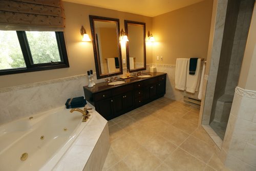 master bath with separate shower ,Homes ,luxury home in  La Salle Mb. At 50 Kingswood Drive  story by Todd Lewys . Aug 12 2014 / KEN GIGLIOTTI / WINNIPEG FREE PRESS