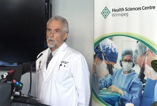 HSC neurosurgeon Dr. Jerry Krcek speaks about deep brain stimulation surgery at the Health Science on Tuesday. This surgery was performed on Parkinson's patient Doug Martens and approximately eight Manitobans a year. Sarah Taylor / Winnipeg Free Press August 12, 2014