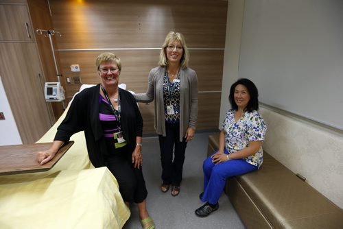 LOCAL .Mock up rooms for women and their babies for  the  new HSC's Women's Hospital  construction progress as well as large  private  rooms with pull out beds left also private in room  sink and shower/toilet  .LtoR Nicki Hallings-Kostiuk New Women's Hospital  Project Clinical Lead  , Shellie Anderson Mgr. 5th Floor Patient Care ,Cristina Francisco- Brucal Clinical Resource Nurse story by Larry Kusch Aug 13 2014 / KEN GIGLIOTTI / WINNIPEG FREE PRESS
