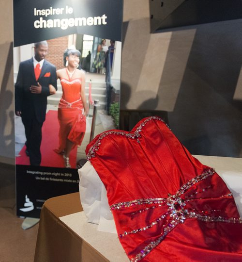 American teenager Mareshia Rucker organized the first interracial prom at her Georgia high school in 2013. Her dress was on display at the Humans Rights Museum on Wednesday. Sarah Taylor / Winnipeg Free Press August 13, 2014
