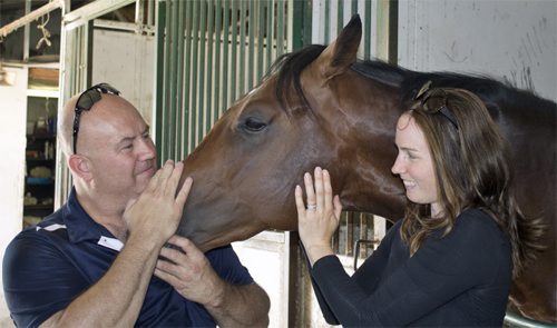 George Williams Photo Photos for Horse Racing Story Trainer Blair Miller with girlfriend Sarah Fleguel and "The Colonel" For WInnipeg Free Press