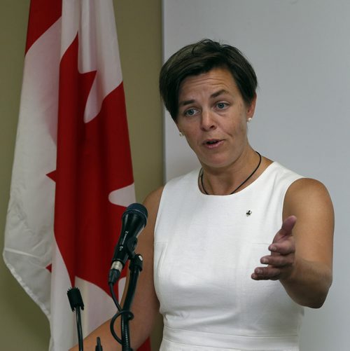 Dr.  K. Kelly Leitch  Federal Minister of Labour  and the Status of Women  is in Wpg to ask organization to propose new projects  that will promote  economic prosperity for women at the Women's Enterprise Centreof Manitoba Friday morning . Story by carol sanders    Aug 15 2014 / KEN GIGLIOTTI / WINNIPEG FREE PRESS