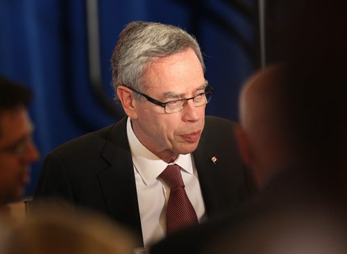 Joe Oliver prepares to deliver his speech to the Manitoba Chambers of Commerce Friday at the Ft Gary Hotel in Winnipeg. See Larry Kusch story. August 15, 2014 - (Phil Hossack / Winnipeg Free Press)