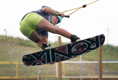THE CANADIAN CABLE PARK CHAMPIONSHIPS SATURDAY, AUGUST 23 at Adrenaline Adventures- competitor Ashley Leugner from Sakatchewan does some tricks Wednesday afternoon See Kyle Edwards story- Aug 20, 2014   (JOE BRYKSA / WINNIPEG FREE PRESS)