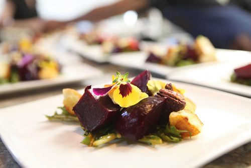 49.8 Feature Chef Rob Thomas Beet salad with dandelion greens, fried paneer, candied pecans & roasted tomato vinaigrette.  Aug 20, 2014 Ruth Bonneville / Winnipeg Free Press