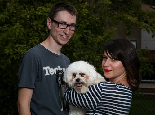 Pet parents Nick Friesen and Jen Zoratti with Samson, Auguts 21, 2014.   140820 - Wednesday, August 20, 2014 - (Melissa Tait / Winnipeg Free Press)