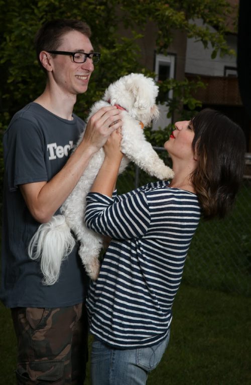 Pet parents Nick Friesen and Jen Zoratti with Samson, Auguts 21, 2014.   140820 - Wednesday, August 20, 2014 - (Melissa Tait / Winnipeg Free Press)