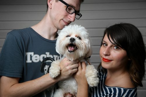 Pet parents Nick Friesen and Jen Zoratti with Samson, Auguts 21, 2014.   140820 - Wednesday, August 20, 2014 - (Melissa Tait / Winnipeg Free Press)