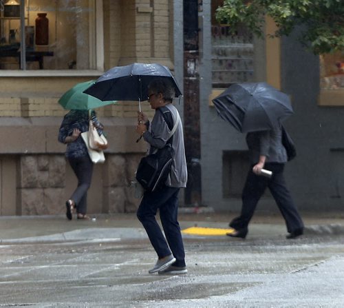 Stdup Weather ,Umbrellas in the Exchange , expect cool temps around 11  and rain for much of the day . Aug 25 2014 / KEN GIGLIOTTI / WINNIPEG FREE PRESS