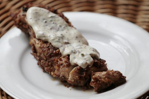 August 25, 2014 - 140825  -  Pecan-encrusted chicken breast with mustard-mayo sauce for Recipe Swap. Photographed Monday, August 25, 2014.  John Woods / Winnipeg Free Press