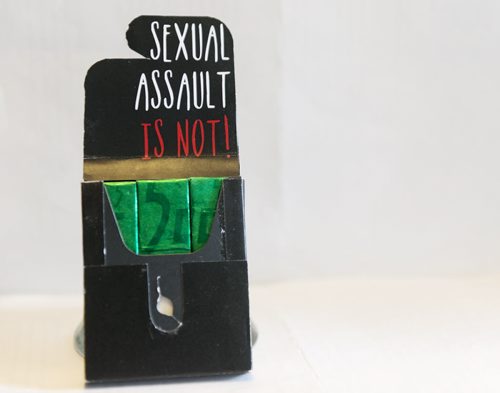 Students of the University of Manitoba have made posters and gum packs to convey public service announcements about rape culture. Sarah Taylor / Winnipeg Free Press August 26, 2014 49.8 Rape culture