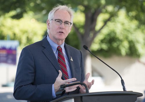 CMHR president Stuart Murray speaks at the Forks on Thursday as the Canadian Museum of Human Rights reveal their opening weekend's performances. Sarah Taylor / Winnipeg Free Press August 28, 2014