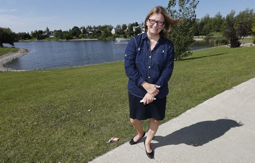 Mayoral Candidate Paul Havixbeck not considering pulling out of the race . She  pledges to address infrastructure investment and upkeep over the longterm , she sites the the city of Wpg to be one of the first cities to use retention ponds like this one in Whyte Ridge  and should look to be the first in other areas. Story by Aldo Santin  Aug 28 2014 / KEN GIGLIOTTI / WINNIPEG FREE PRESS