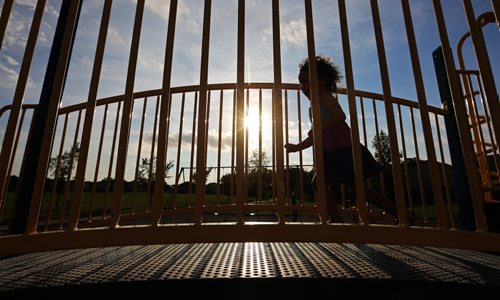 Aubree Delorme, 2, plays on a structure in a park on Shorehill Drive in St.Vital, Thursdsay, August 28, 2014. (TREVOR HAGAN/WINNIPEG FREE PRESS)