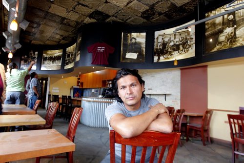Adam Beach inside the old Ellice Cafe. The old Ellice Cafe was bought by the agoriginal group. They recieved$50,000 donation from South Beach Casino for The Adam Beach Film institute. BORIS MINKEVICH / WINNIPEG FREE PRESS  Sept. 2, 2014