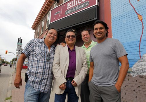 Jim Compton, Furlon Barker of South Beach Casino, Jeremy Torrie, and Adam Beach. The old Ellice Cafe was bought by the agoriginal group. On occasion of receiving $50,000 donation from South Beach Casino for Adam Beach Film institute. BORIS MINKEVICH / WINNIPEG FREE PRESS  Sept. 2, 2014