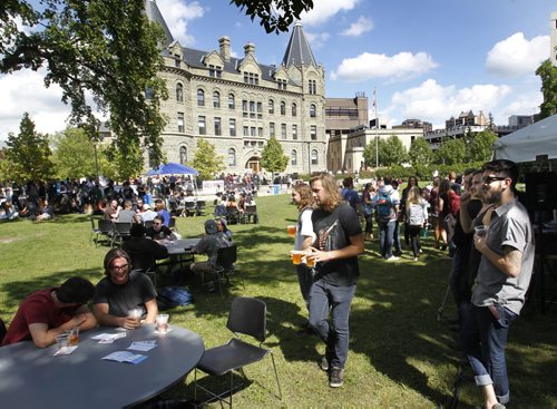 Not a bad way to start the university year off relaxing on a sunny afternoon in the beer garden on the front lawn of the University of Winnipeg listening to the local band Naysa. This was part of the U of W Students' Association orientation week activities to welcome students back to class. There  were also many student related info booths to browse nearby.  Wayne Glowacki/Winnipeg Free Press Sept.3 2014