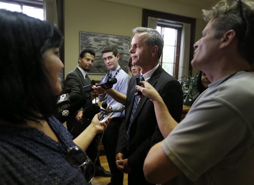 LOCAL - rrc termination  ,  Education and Advanced Learning Minister James Allum responds to termination of  Red River College's Stephanie Forsyth as presidentÄ®  Room 168, Legislative Building  SEPT  3 2014 / KEN GIGLIOTTI / WINNIPEG FREE PRESS