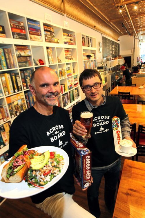 Across the Board Café, 93 Albert Street - Owners Olaf Pyttlik and Clinton Skibitzky. This is for an Intersection piece on the café, which opened this spring. There are over 800 board games on the premises - everything from old-school games like Ker-Plunk and Operation to new-fangled ones Olaf picks up when he goes to visit friends & family in Germany.BORIS MINKEVICH / WINNIPEG FREE PRESS  Sept. 4 2014