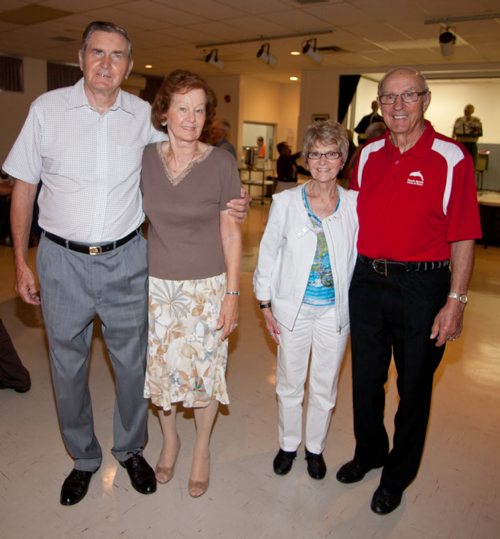 The basement of St. Anne Ukrainian Catholic Church was filled with seniors dancing to live music by Pride and Joy on Sept. 4. The afternoon dances are held once a month, except during the summer. The church is located at 35 Marcie St. in North Kildonan. Pictured, from left, are Jim Maskiw, Rose Maskiw, Lorette Dufault and Danny Dufault. (John Johnston / Winnipeg Free Press)
