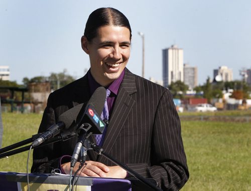 Mayoral candidate Robert-Falcon Ouellette makes transit transformation announcement near the location of the  Jubilee Station (south end of Argue Street near Jubilee). Wayne Glowacki/Winnipeg Free Press Sept.5 2014