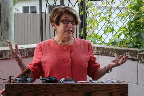 Judy Wasylycia-Leis during an announcement that as mayor she would invest $400 million in local and regional roads over four years while keeping property taxes as low as possible. 140908 - Monday, September 08, 2014 -  (MIKE DEAL / WINNIPEG FREE PRESS)