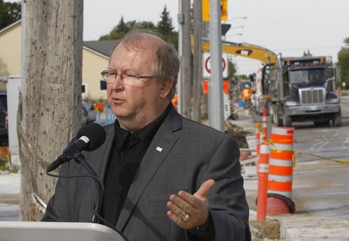 Chris Lorenc, President, Manitoba Heavy Construction Association launches Fix My Infrastructure campaign at Ness Avenue at the corner of Mount Royal Road, an active road and sewer construction site. Kevin Rollason story. Wayne Glowacki/Winnipeg Free Press Sept.8 2014