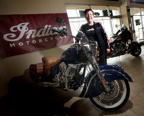 Jill Ruth, co-owner of Headingley Sports Shop, said it has signed on to be the Indian Motorcycle dealer in Winnipeg. See Geoff Kirbyson story. September 8, 2014 - (Phil Hossack / Winnipeg Free Press)