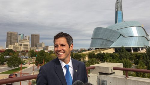 Brian Bowman pledges to increase downtown residents by one third in first term if voted in as Mayor at a announcement at The Forks Tuesday morning. 140909 - Tuesday, September 09, 2014 -  (MIKE DEAL / WINNIPEG FREE PRESS)