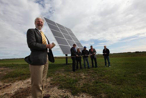 BASI, Bouyabnt Aircraft Systems President - Barry Prentice stands next to a new solar system that was installed at BASI Airdock hangar, the first hangar at any Canadian airport that is using solar energy to operate.  See Martin Cash story.  Sept 10.  2014 Ruth Bonneville / Winnipeg Free Press   Ruth Bonnevilles