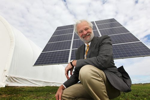 BASI, Bouyabnt Aircraft Systems President - Barry Prentice stands next to a new solar system that was installed at BASI Airdock hangar, the first hangar at any Canadian airport that is using solar energy to operate.  See Martin Cash story.  Sept 10.  2014 Ruth Bonneville / Winnipeg Free Press   Ruth Bonnevilles