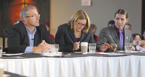 Mayoral Debates at the Hydro Building downtown. Gord Steeves, Paula Havixbeck, and Robert-Falcon Ouellette.  BORIS MINKEVICH / WINNIPEG FREE PRESS  Sept. 10, 2014