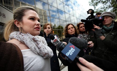 Emily Cablek the mother of the children abducted by their father Kevin Maryk expresses her feelings after Kevin was sentenced Thursday afternoon. See Mike MacIntyre story. September 11, 2014 - (Phil Hossack / Winnipeg Free Press)