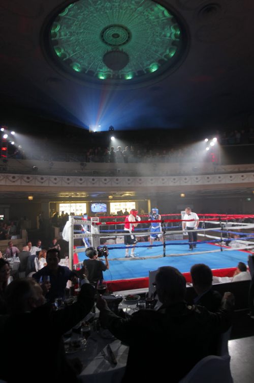 SPORTS - United Boxing Club hosted the first International Olympic style boxing event since the 1999 Pan Am Games, with special guest George Chuvalo in attendance. A wide angle view of the Met venue in Boxing format. BORIS MINKEVICH / WINNIPEG FREE PRESS  Sept. 11, 2014