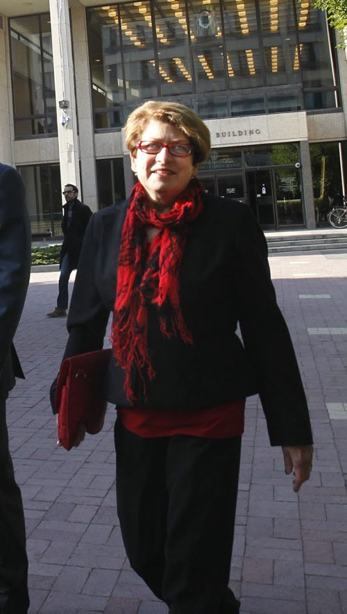 Mayoral candidate Judy Wasylycia-Leis walks to  the  City Clerk's office Monday to file her nomination papers Monday.   Wayne Glowacki/Winnipeg Free Press Sept.15  2014