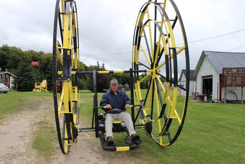 The gravity wheel, one of Albert Thompson's inventions, will be up for auction on Oct. 4 near Ste. Rose du Lac. BILL REDEKOP/WINNIPEG FREE PRESS Sept 16,2014