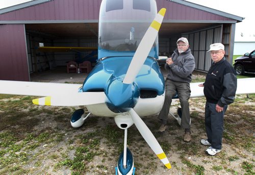 Steinbach, Manitoba- Arthur Poetker ,right, and Burton Loewen with their Vans RV7B kit  aircraft they built -See Bill Redekop story -  Sept 17, 2014   (JOE BRYKSA / WINNIPEG FREE PRESS)