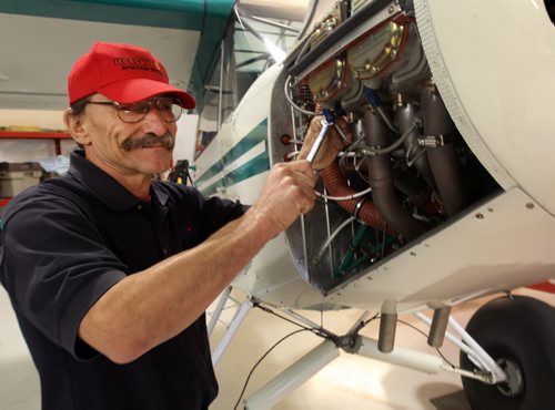 Steinbach, Manitoba- Bill Funk has just finished building his 15th plane, and totally built without plans. He is a plane builder extraordinaire -See Bill Redekop story -  Sept 17, 2014   (JOE BRYKSA / WINNIPEG FREE PRESS)