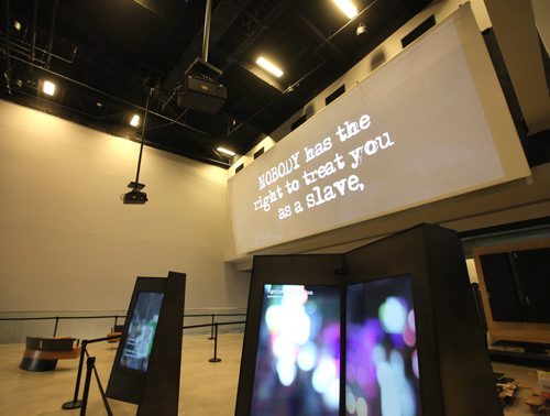Tour of CMHR - Installation # 6 - Turning Points Gallery with interactive digital books.  Sept 17,  2014 Ruth Bonneville / Winnipeg Free Press