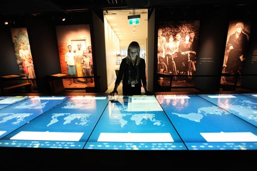 Tour of CMHR - Study table in  Breaking the Silence Gallery.   Sept 17,  2014 Ruth Bonneville / Winnipeg Free Press